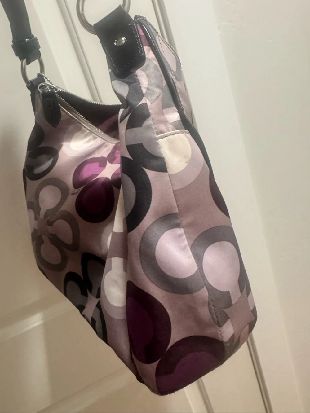 Coach Purple, Black and Gray Signature Shoulder Bag